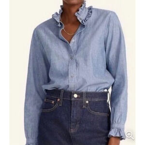 J. Crew Blue Ruffle Collar Blouse